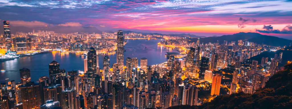 colourful sunset over the hong kong skyline